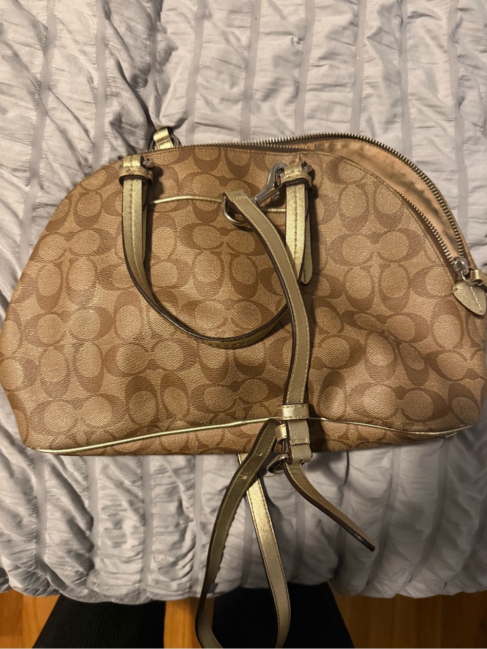 Coach Tan Signature Dome Satchel with Gold Trim